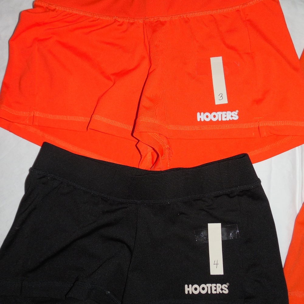 HOOTERS GIRL WORN UNIFORM SHORTS ORGE/BLACK XS/SM - Picture 3 of 4